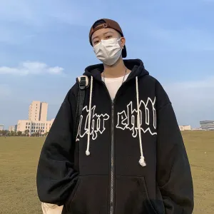 Letter Foam Print Zip up Hoodies
