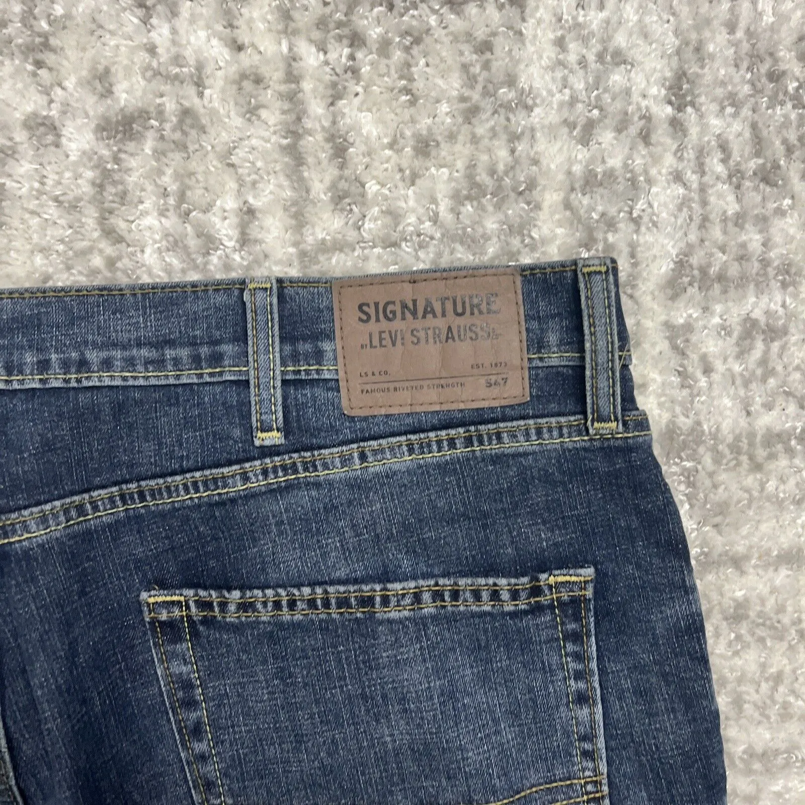 Levis Signature Jeans Men 40x30 Regular Taper S47 Dark Wash Faded Distressed
