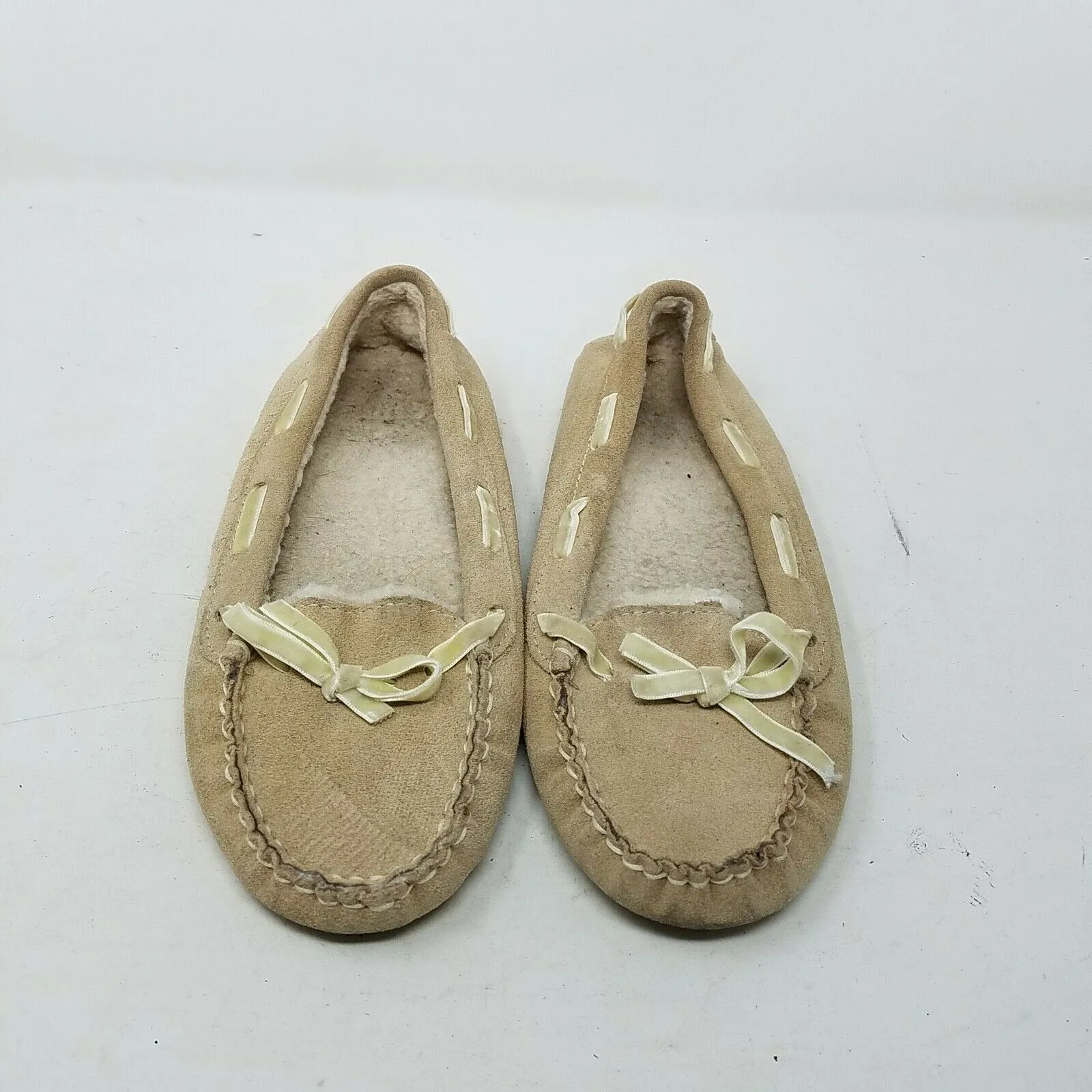 LL Bean Moccasins Shearling Fleece Lined Low Slippers Shoes Womens 7 264582 Tan
