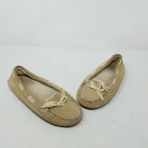 LL Bean Moccasins Shearling Fleece Lined Low Slippers Shoes Womens 7 264582 Tan