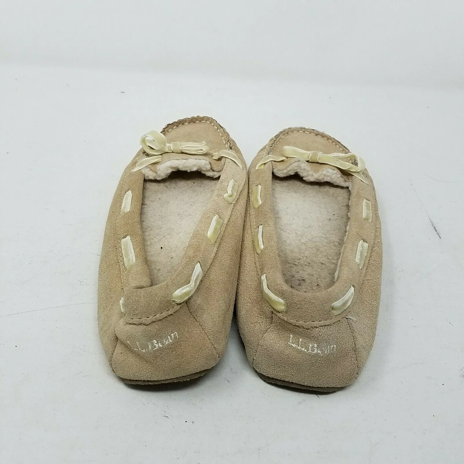 LL Bean Moccasins Shearling Fleece Lined Low Slippers Shoes Womens 7 264582 Tan