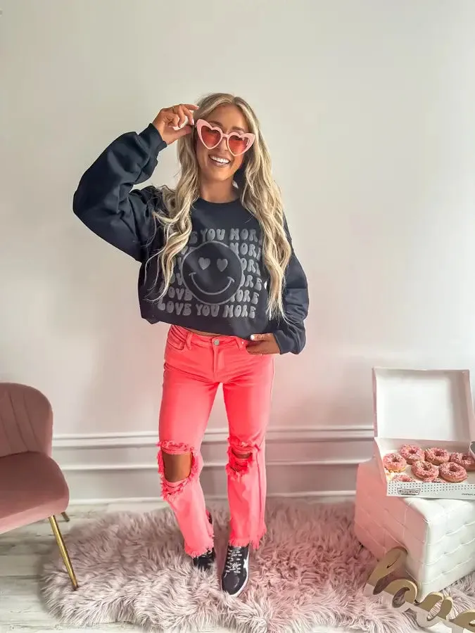 Love You More Black Puff Graphic Crewneck
