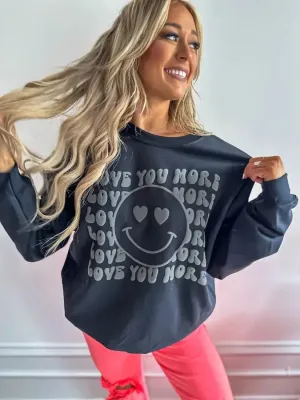 Love You More Black Puff Graphic Crewneck
