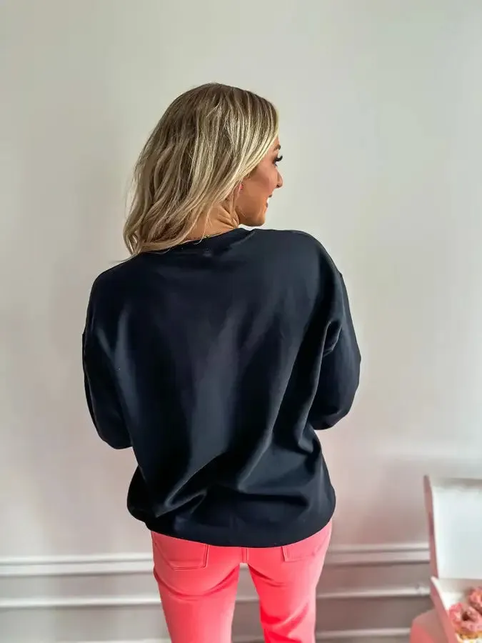 Love You More Black Puff Graphic Crewneck