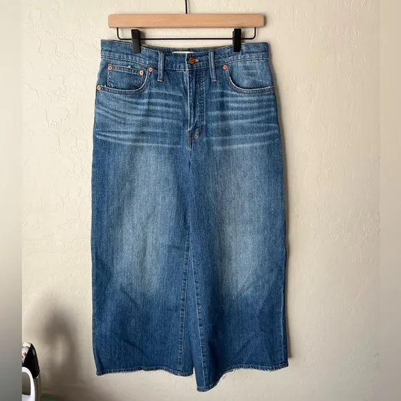 Madewell Wide Leg Crop Jeans Medium Finney Wash Size 29 Distressed Hem