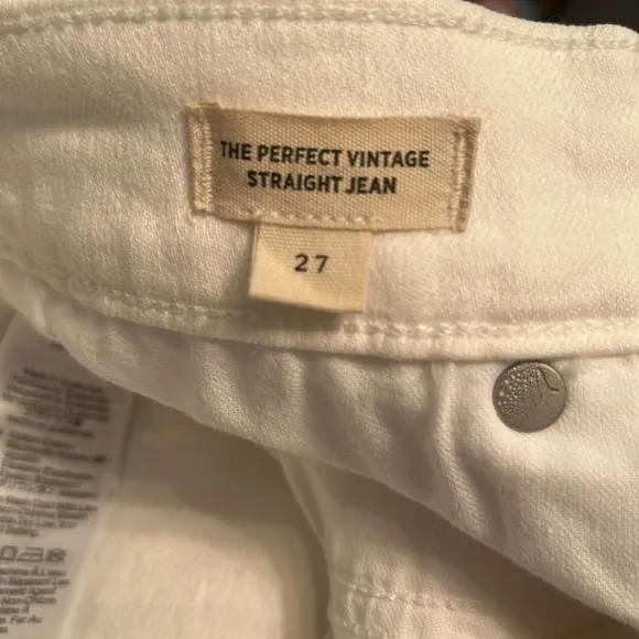 Madewell Women’s White Perfect Vintage Straight Jeans  Sz 27 Distressed Raw Hem