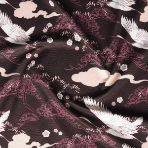 Maroon Deco Crane Yoga Activewear Jersey Fabric