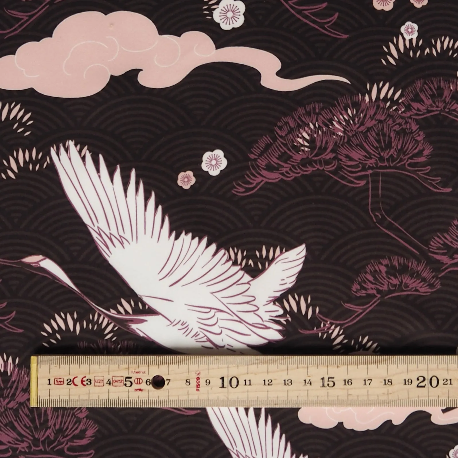 Maroon Deco Crane Yoga Activewear Jersey Fabric