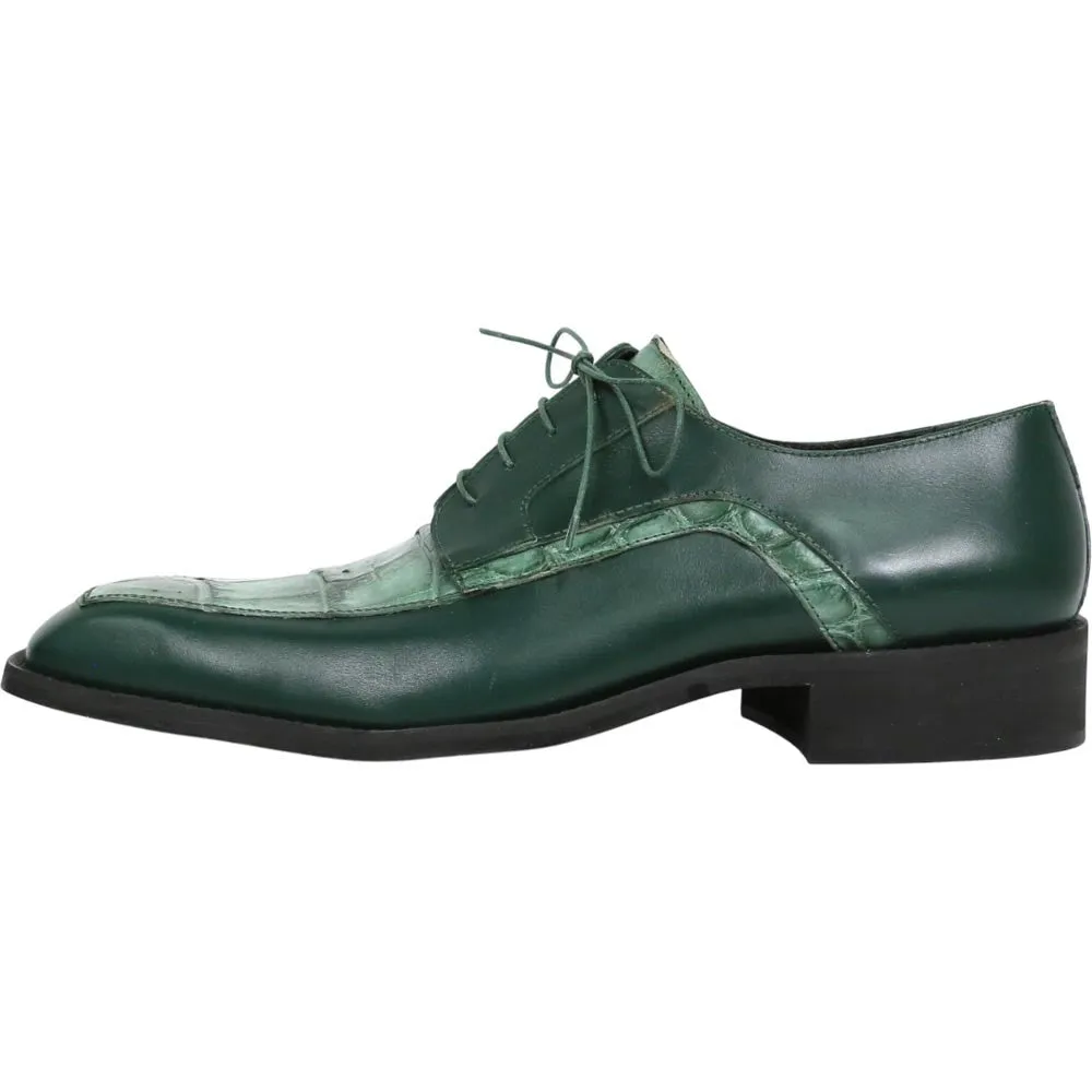 Mauri Arsenal Hunter Green Men's Shoes Alligator / Calf-Skin Leather Lace-Up Derby Shoes