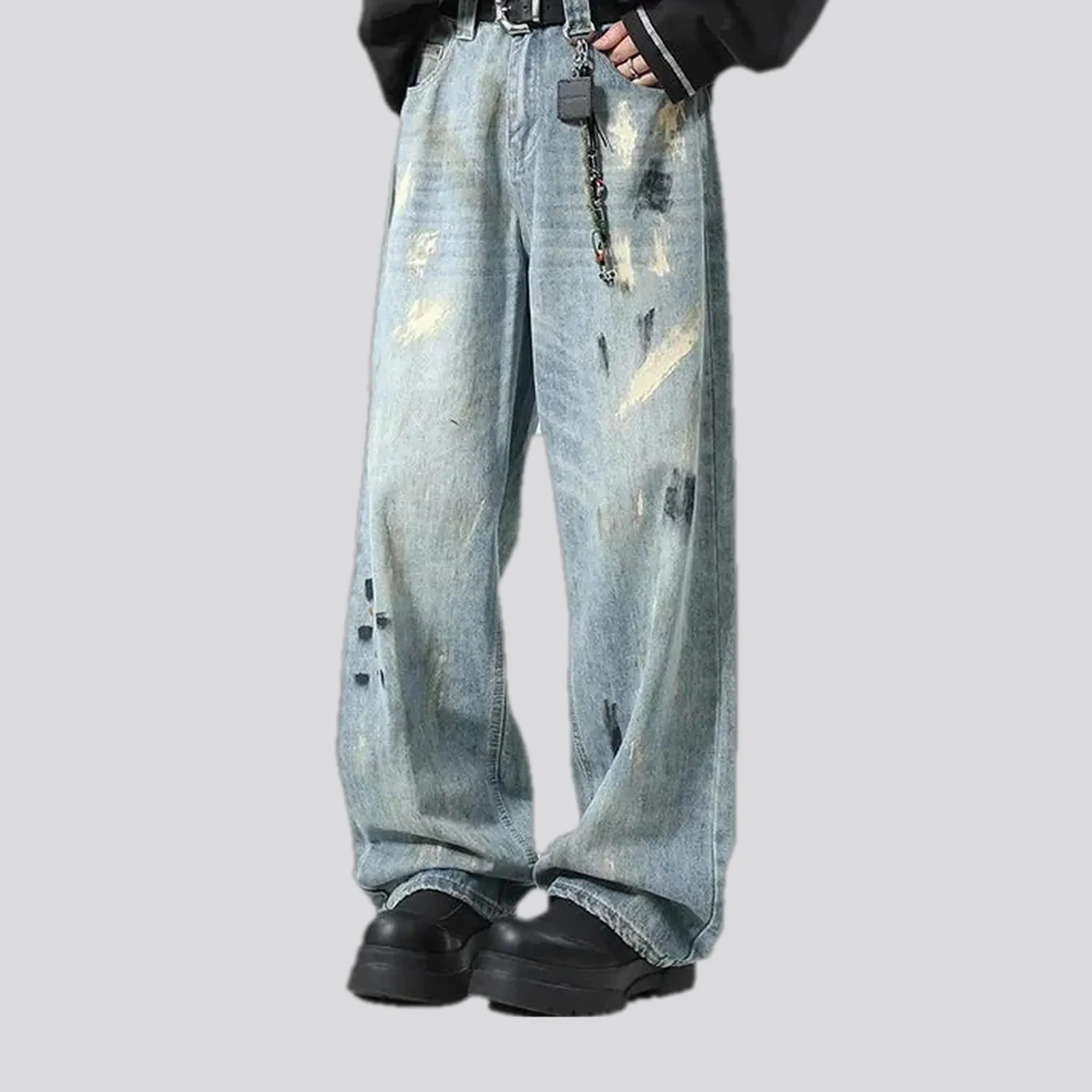 Medium rise painted street style men's jeans