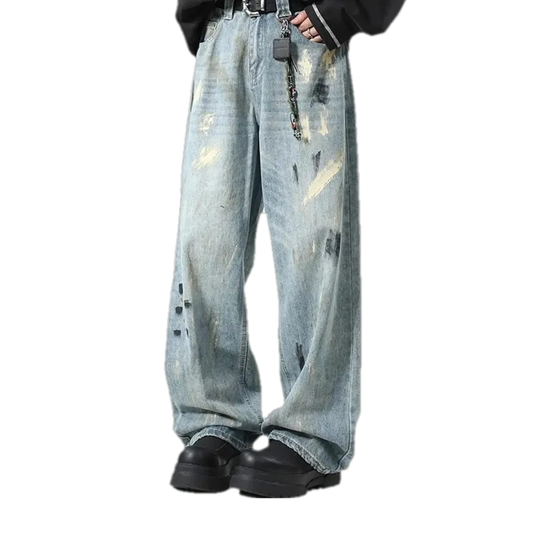 Medium rise painted street style men's jeans