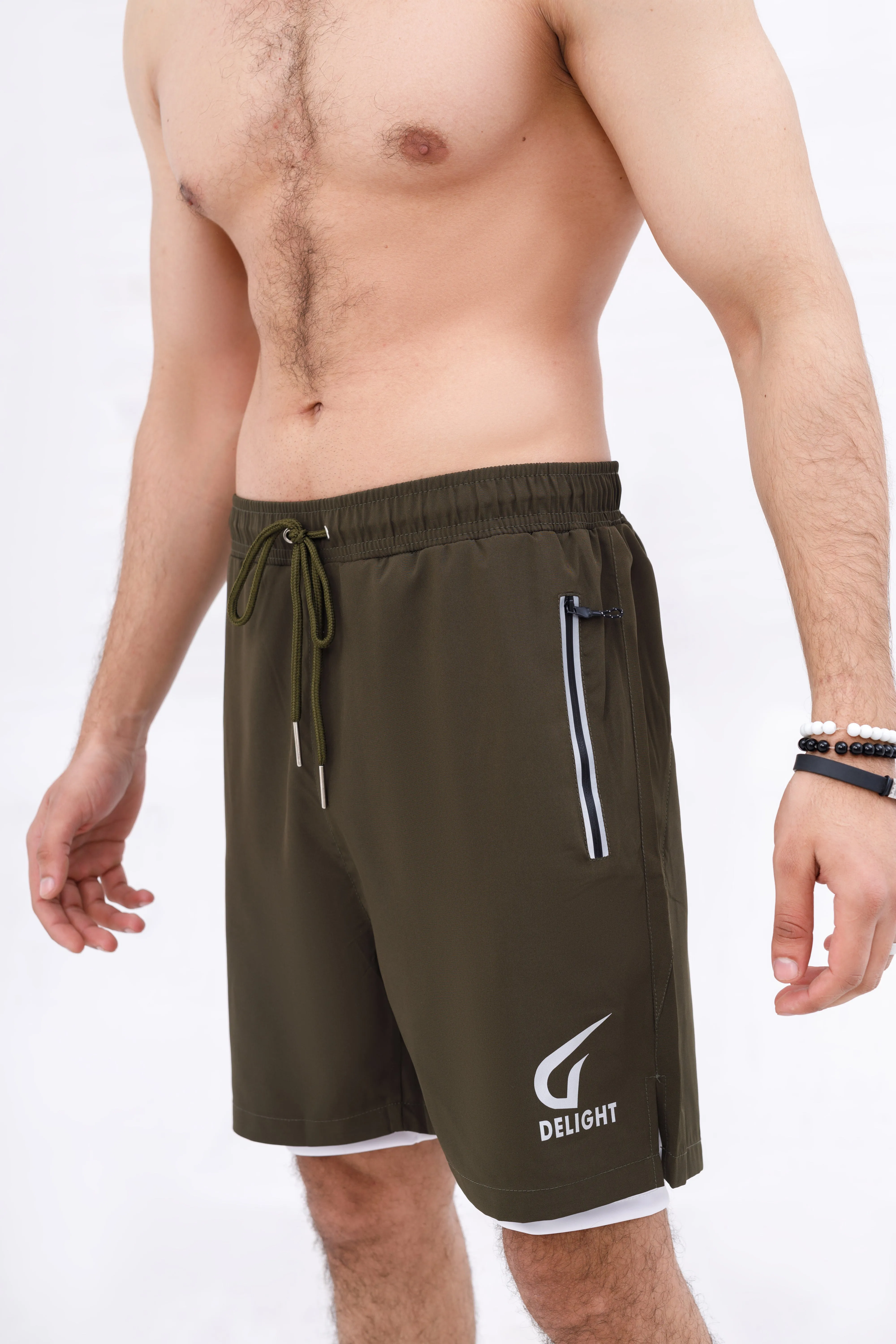 Men Active Wear Double Grip Short Olive
