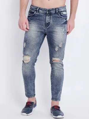 Men Blue Slim Fit Mid-Rise Highly Distressed stretchable Jeans