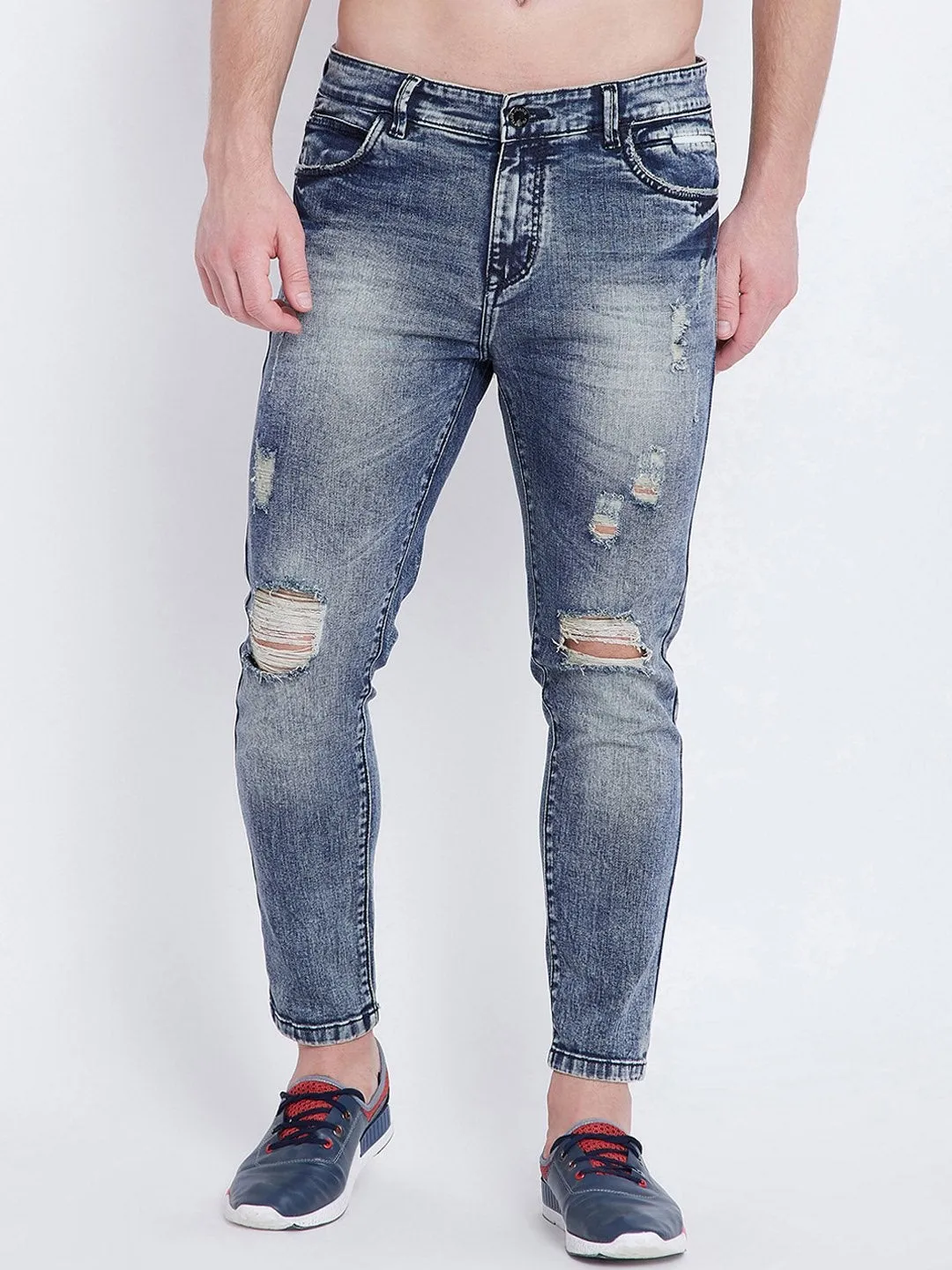 Men Blue Slim Fit Mid-Rise Highly Distressed stretchable Jeans