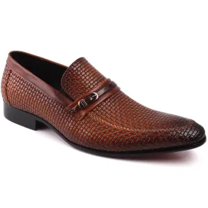 Men “PARSON” Textured Moc Toe Dual Shade Buckle Loafer Shoes