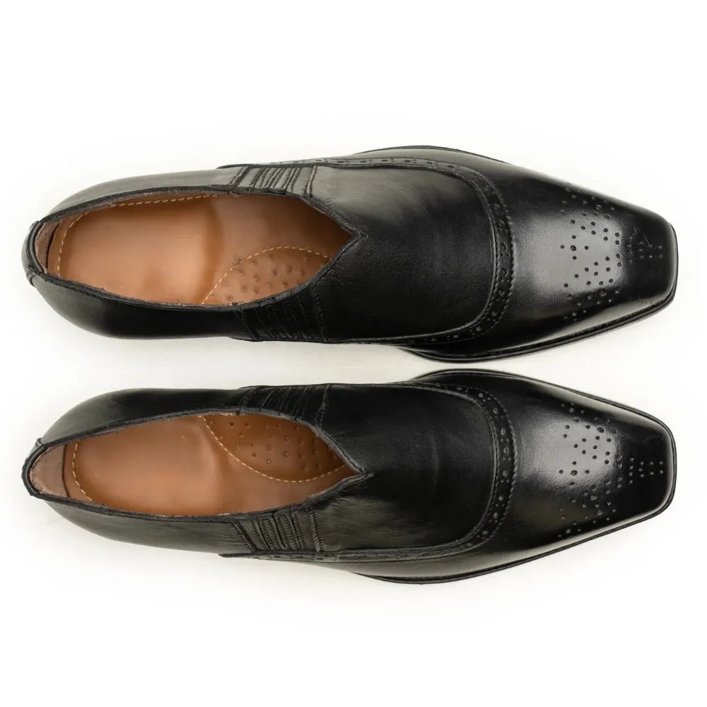 Mens Black Leather Brogue Loafers | Handmade