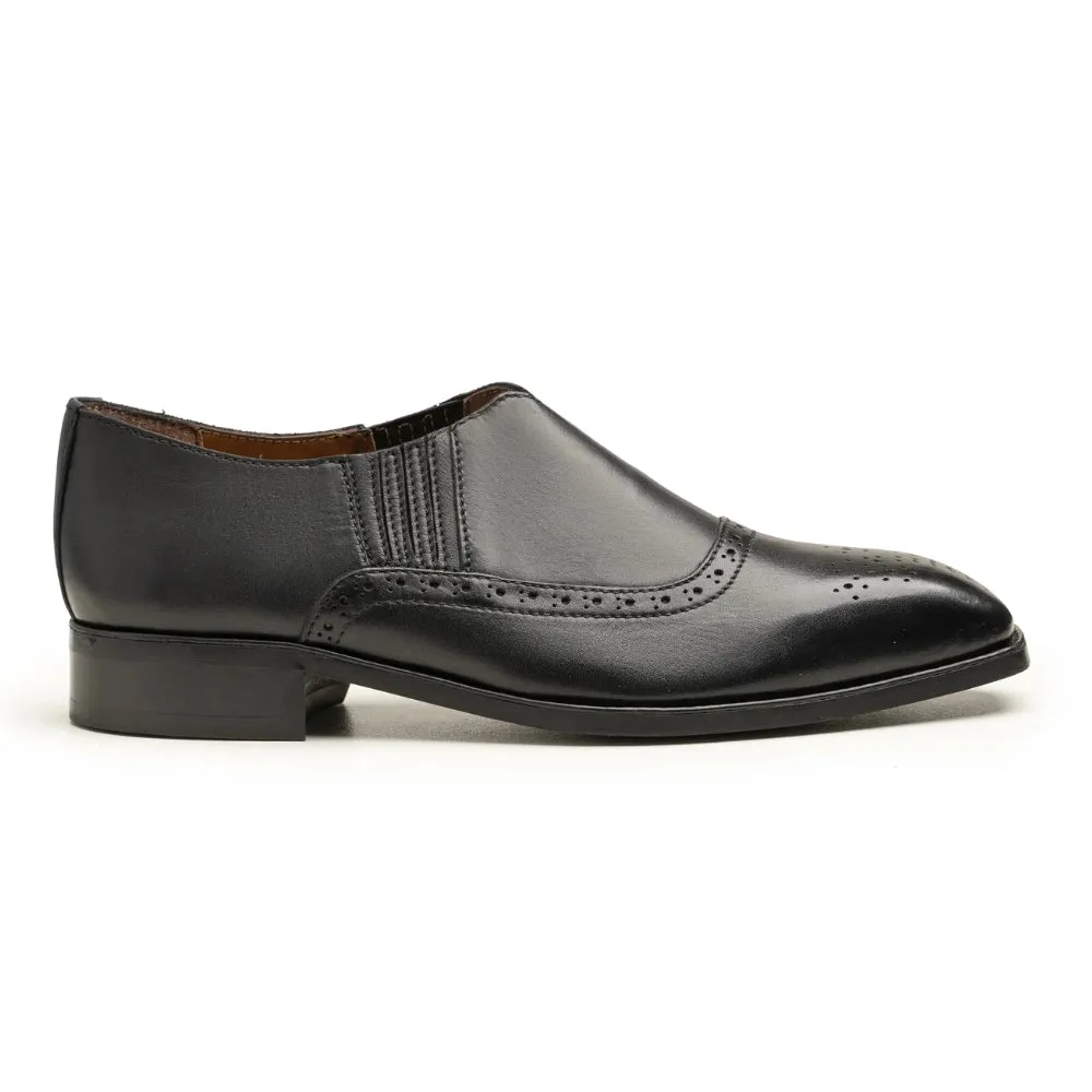 Mens Black Leather Brogue Loafers | Handmade