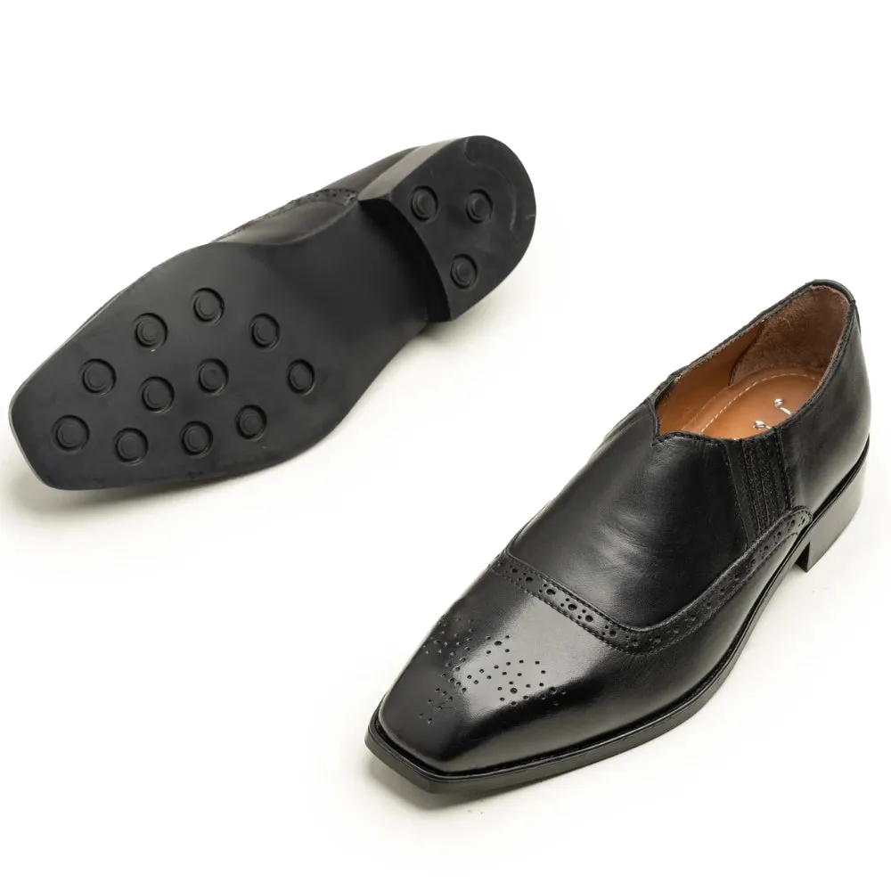 Mens Black Leather Brogue Loafers | Handmade