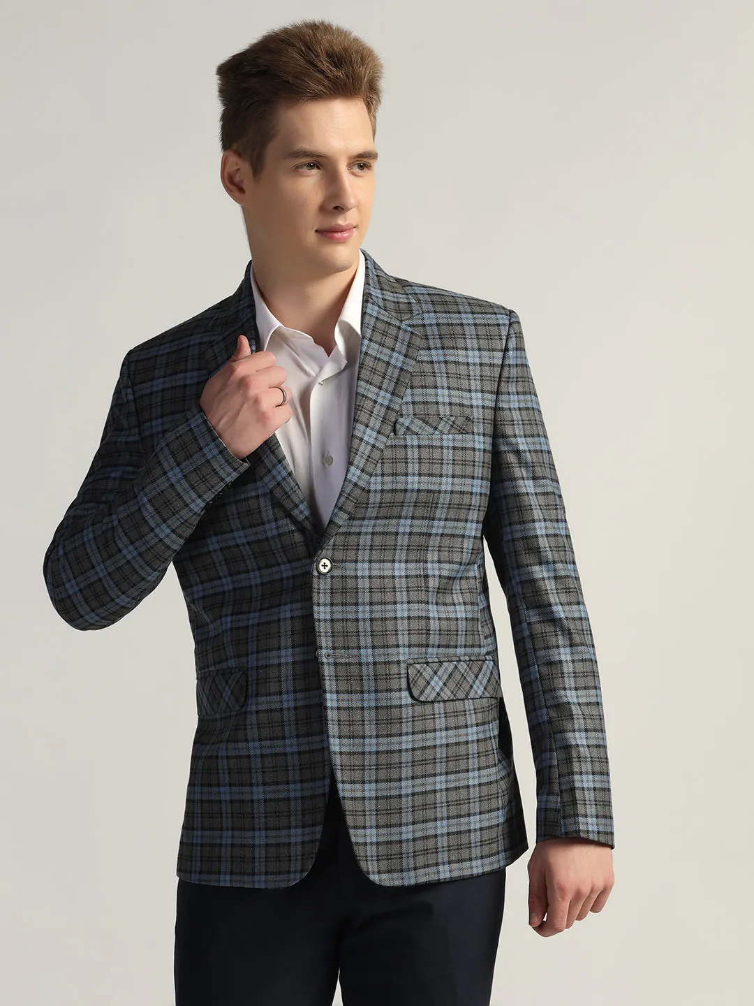 Men's Blue Checked Tweed Blazer