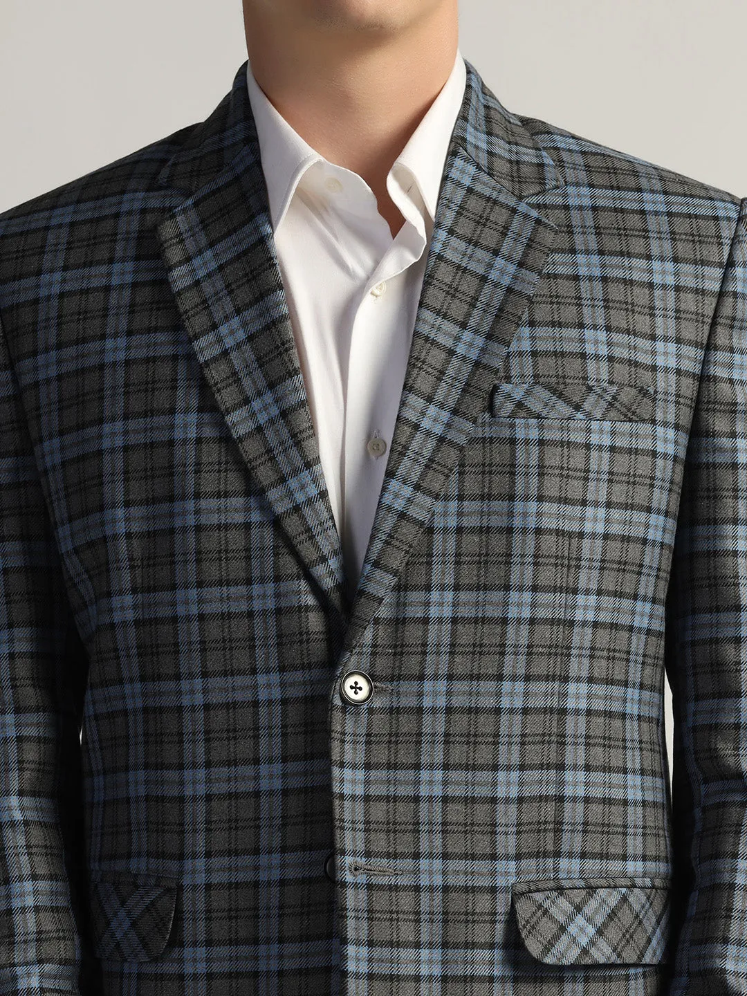 Men's Blue Checked Tweed Blazer