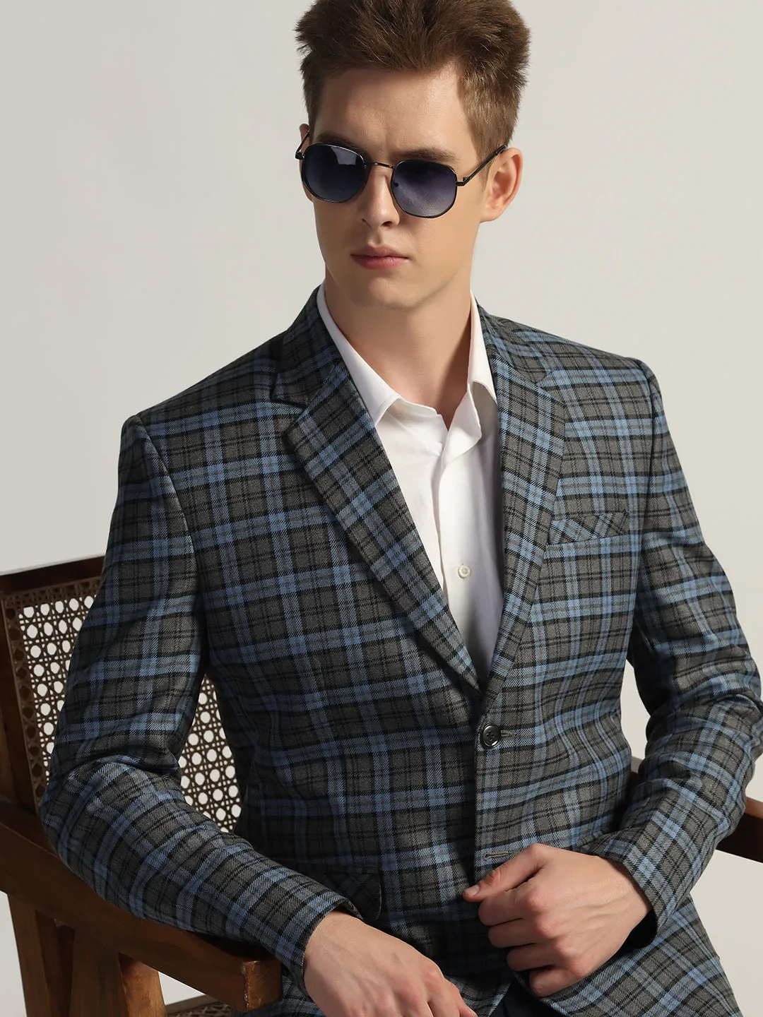 Men's Blue Checked Tweed Blazer