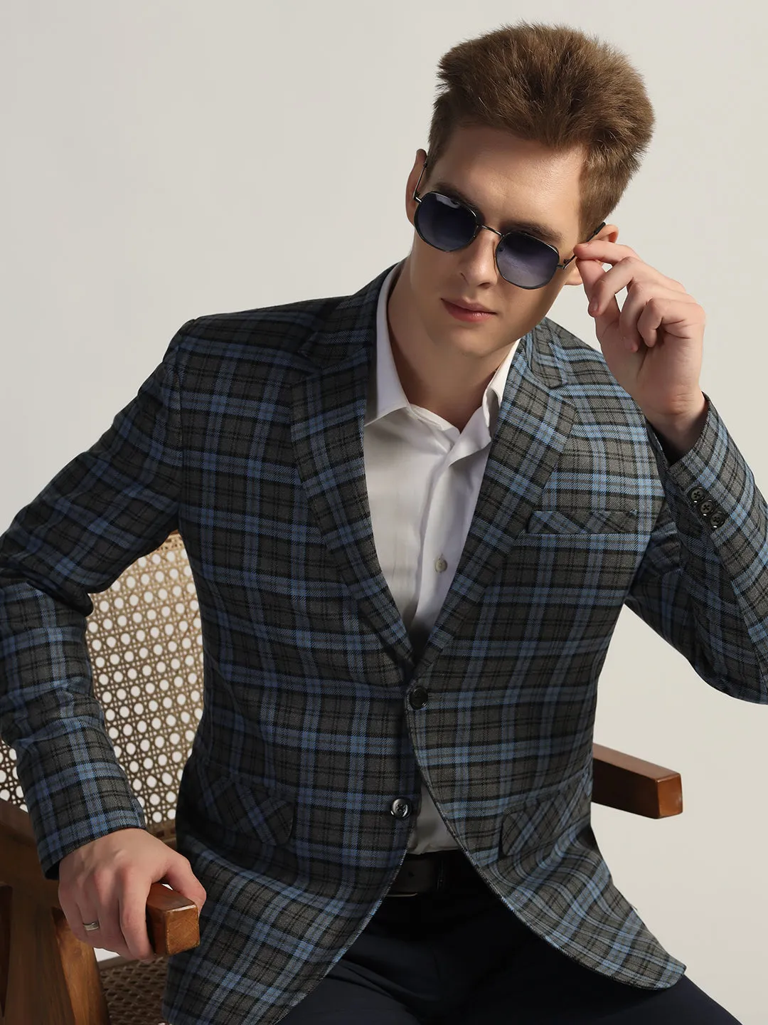 Men's Blue Checked Tweed Blazer