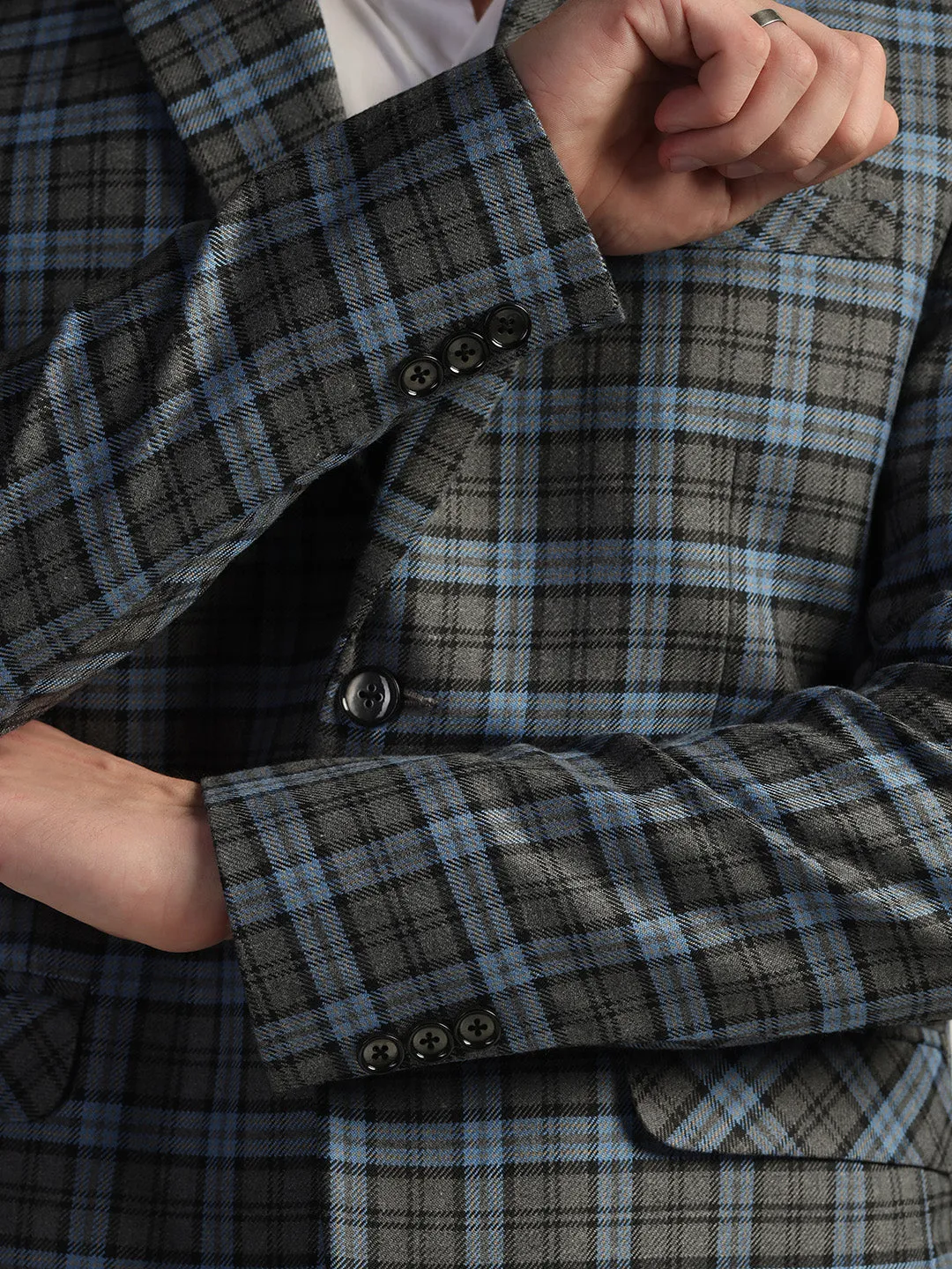 Men's Blue Checked Tweed Blazer