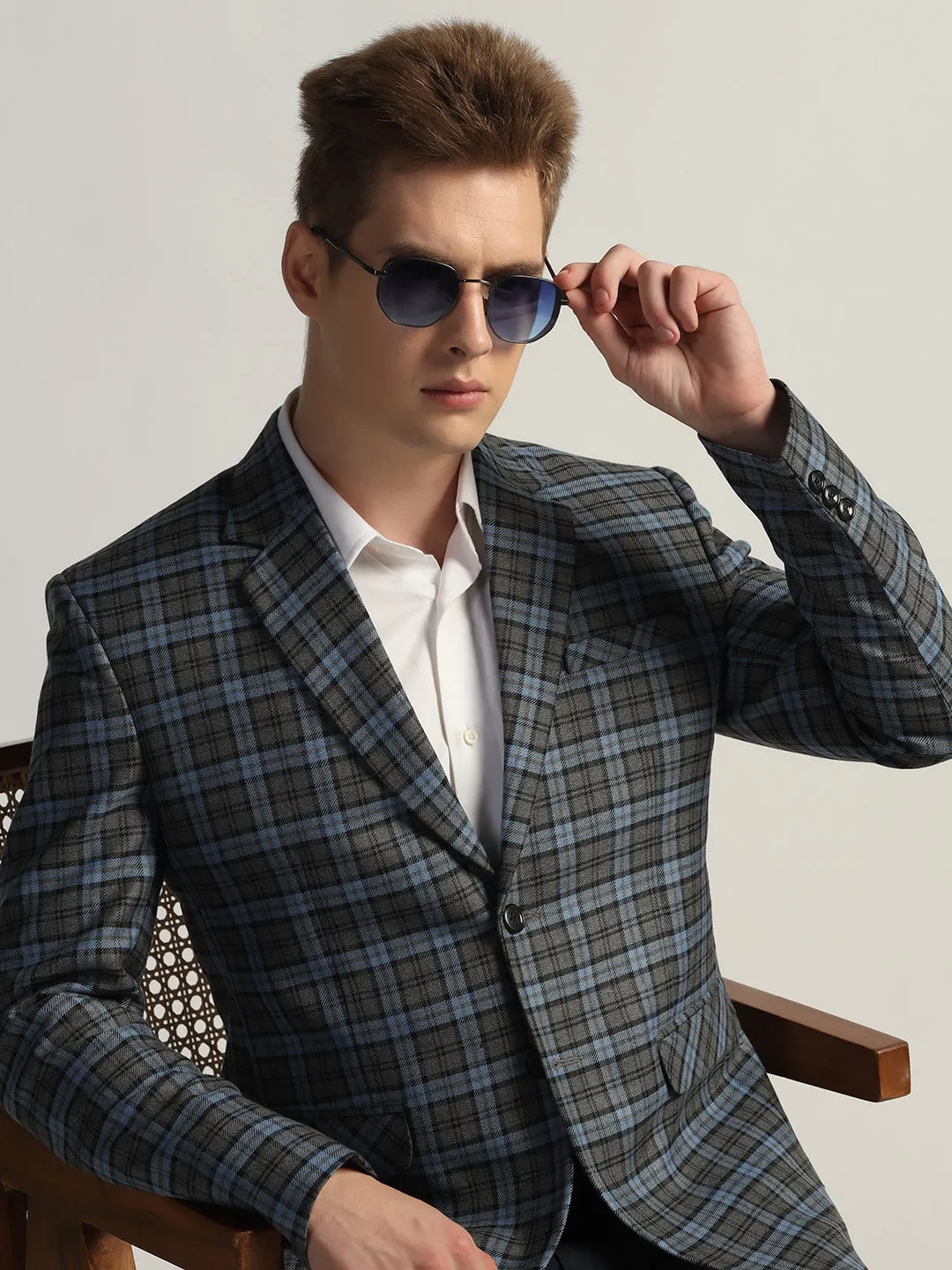 Men's Blue Checked Tweed Blazer