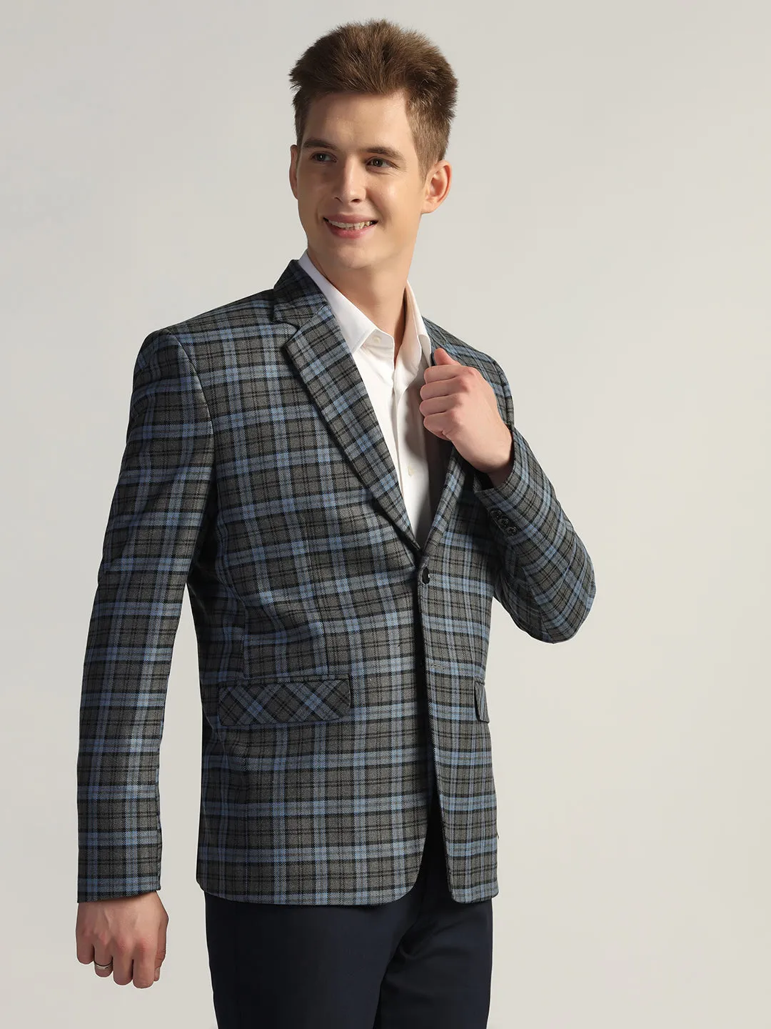 Men's Blue Checked Tweed Blazer