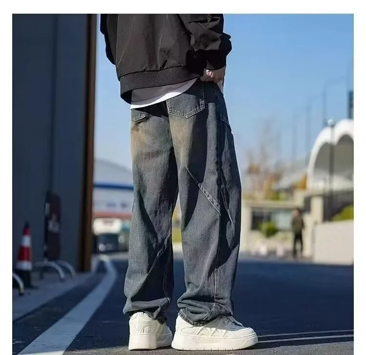 Men’s Distressed Jeans - Retro Loose Blue Black