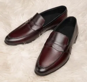 Men's Handcrafted Tan Brown Leather Slip-On Dress Shoes