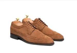 Men's Handmade Brown Suede Leather Brogue Derby Shoes