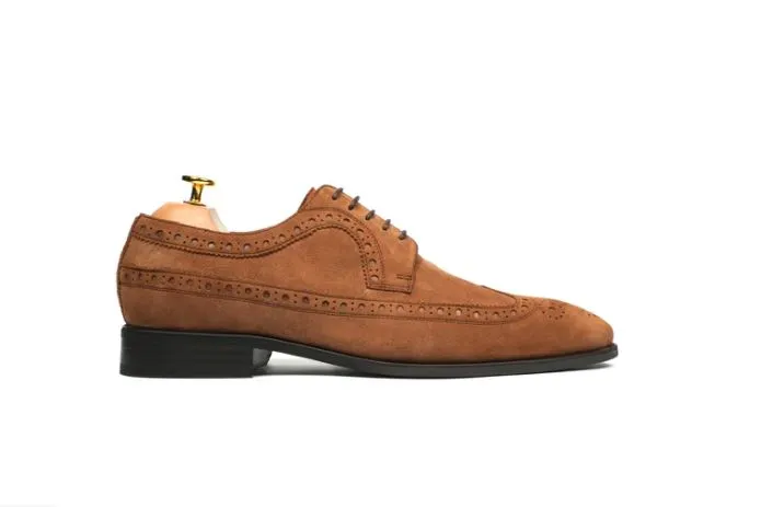 Men's Handmade Brown Suede Leather Brogue Derby Shoes