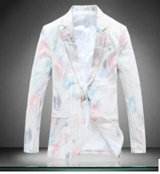 Men's White Striped Painted Blazer