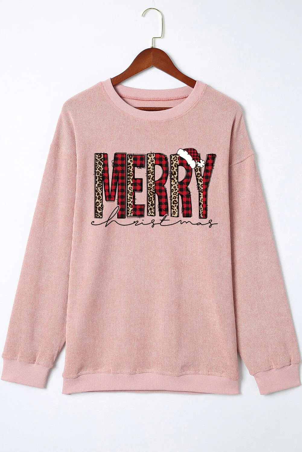 MERRY Christmas Plaid Corded Sweatshirt