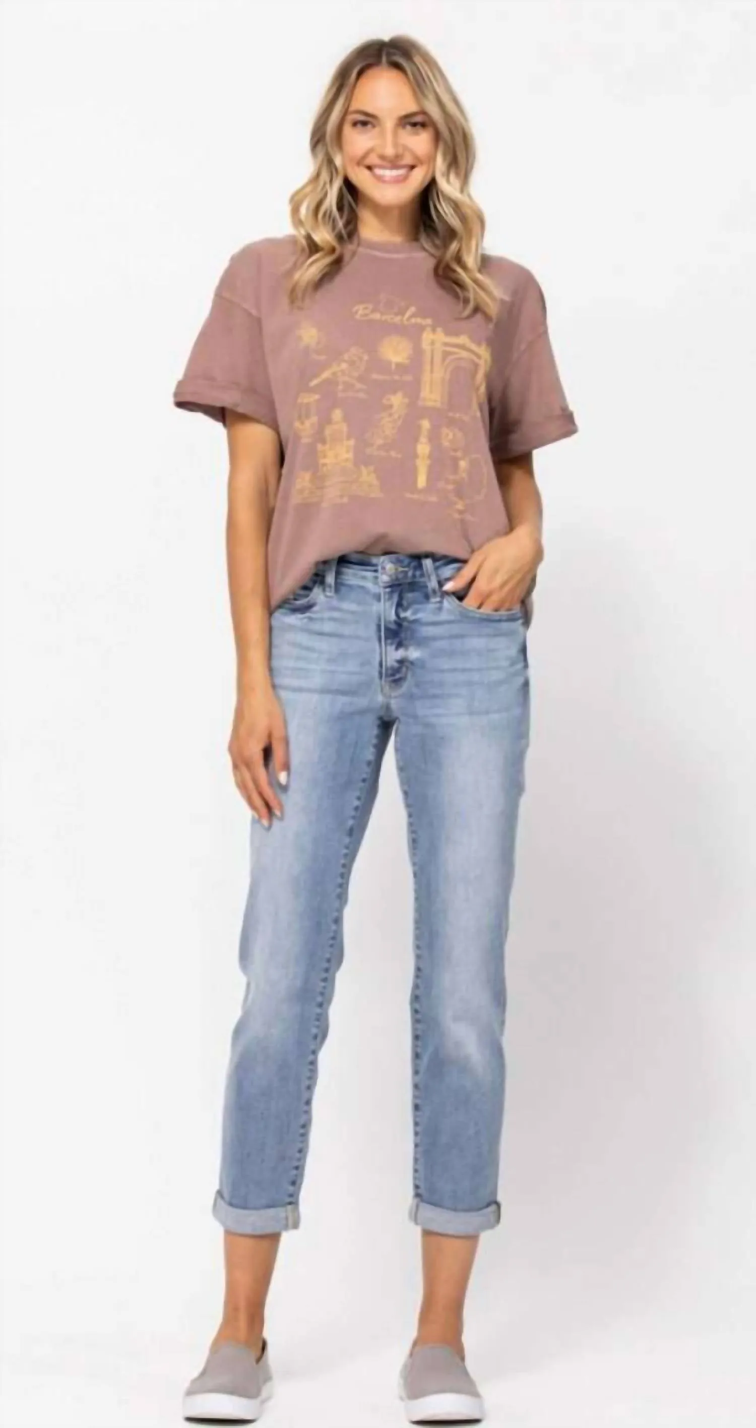 Midrise Boyfriend Jeans In Bleach Wash