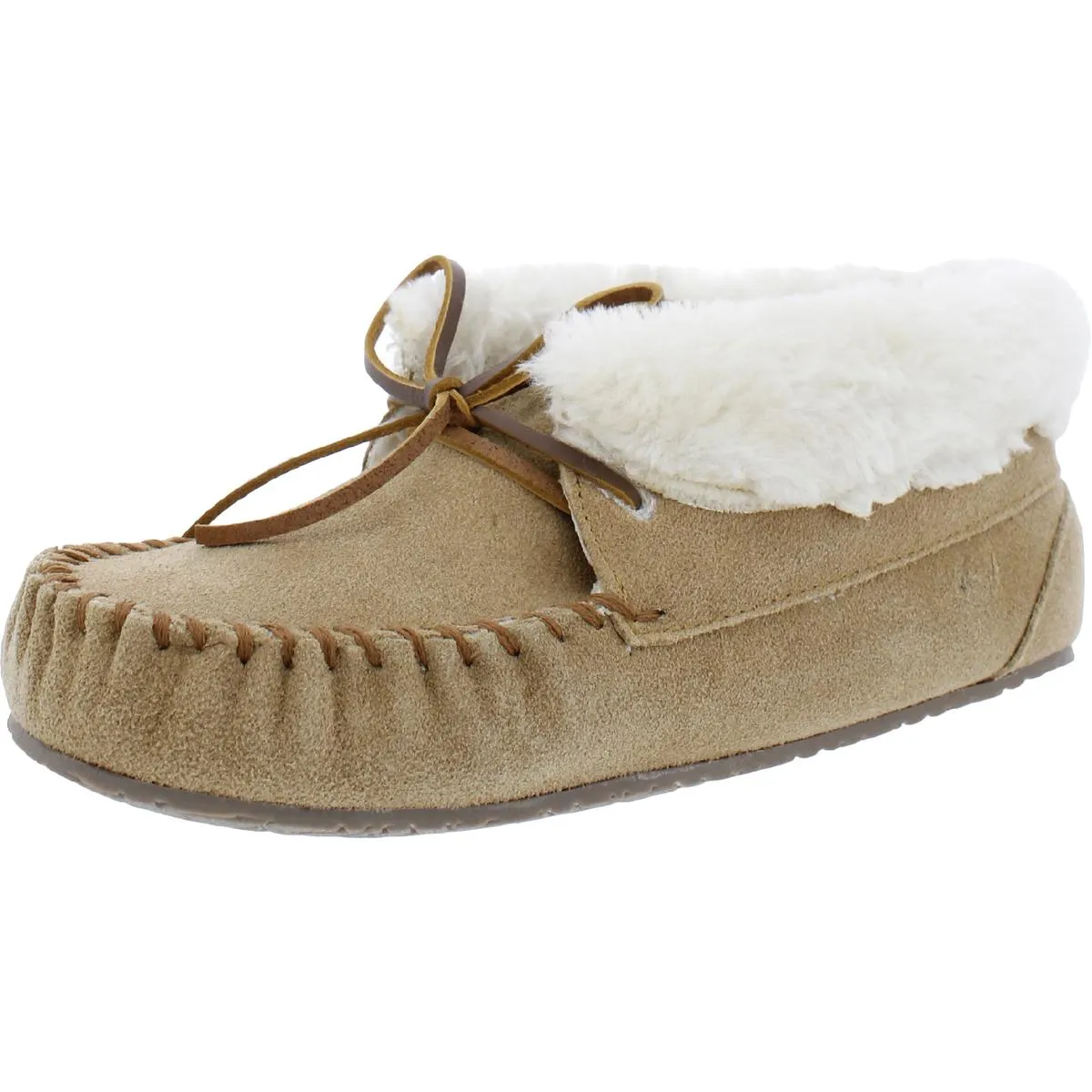 Minnetonka Womens Cabin Bootie Bow Faux Fur Lined Moccasins