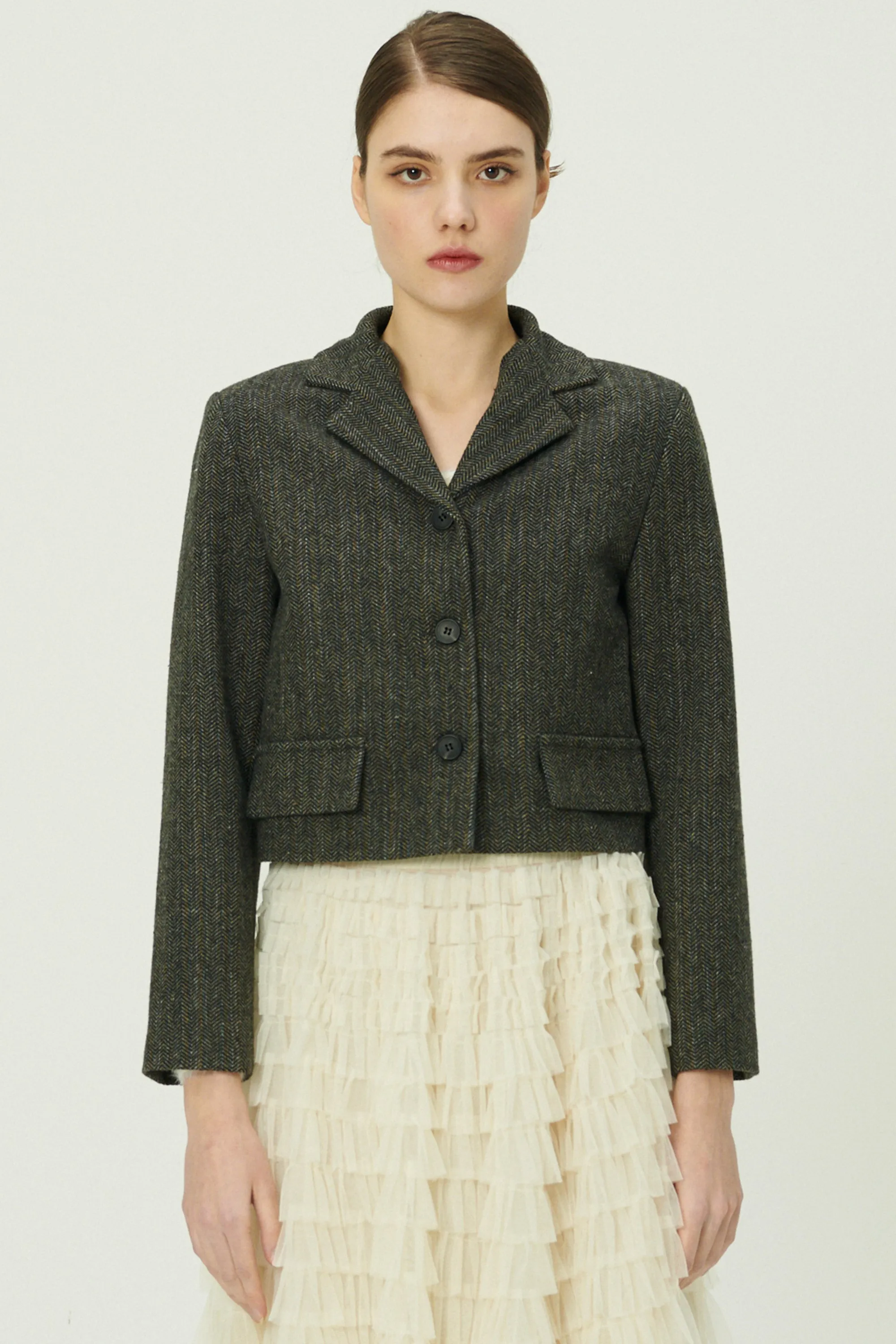 Miquela Herringbone Crop Blazer