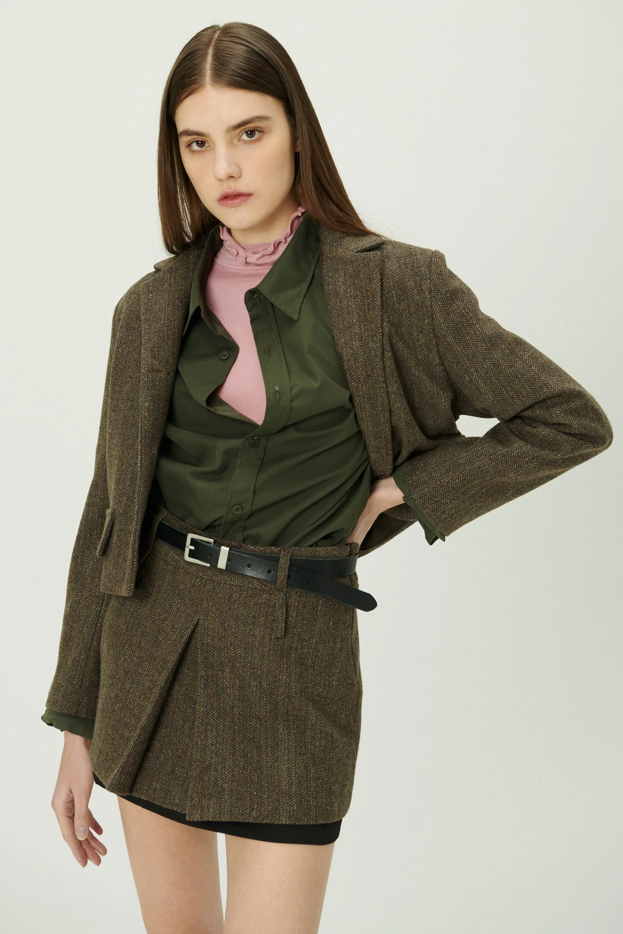 Miquela Herringbone Crop Blazer