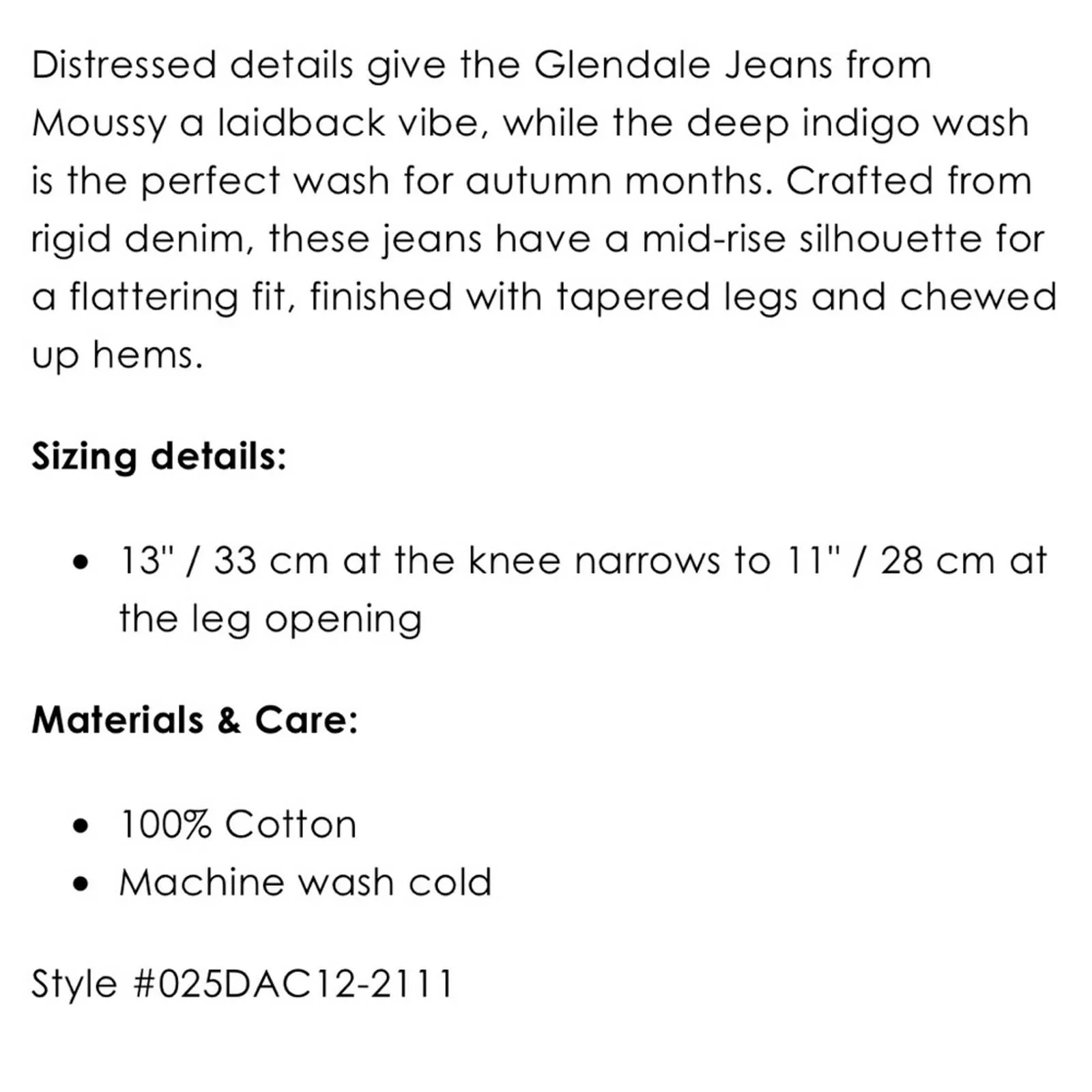 Moussy Glendele Skinny Jeans in Blue 29 Distressed Raw Chewed Hem Style 025DAC12-2111 Size 29