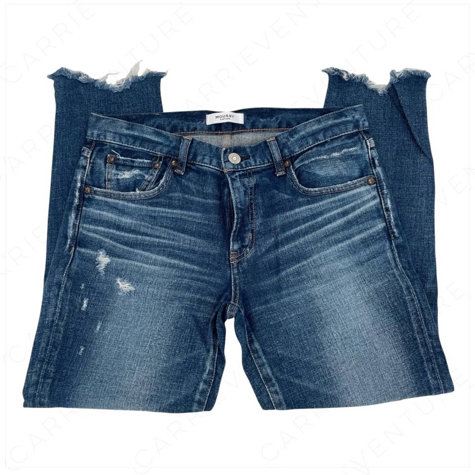 Moussy Glendele Skinny Jeans in Blue 29 Distressed Raw Chewed Hem Style 025DAC12-2111 Size 29