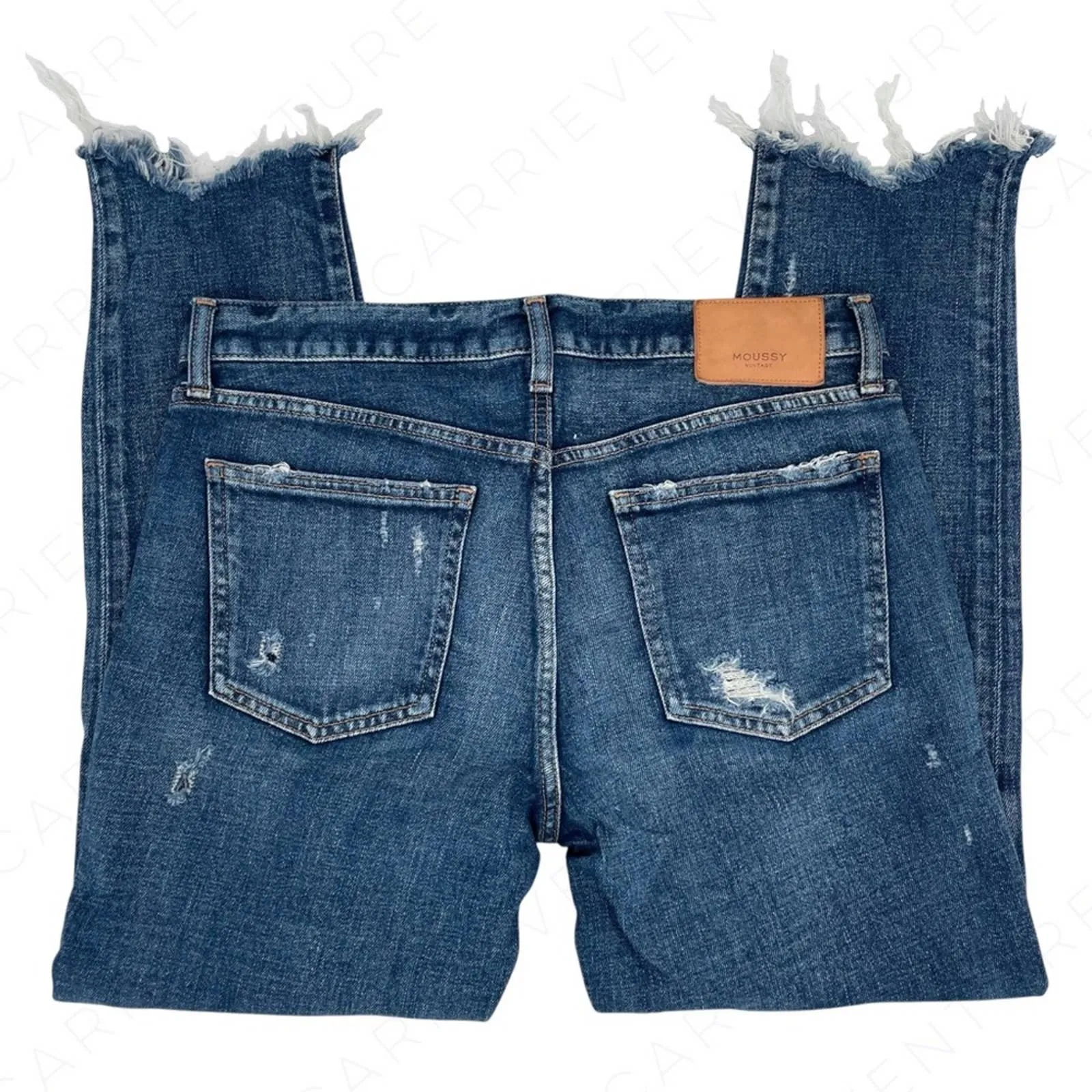Moussy Glendele Skinny Jeans in Blue 29 Distressed Raw Chewed Hem Style 025DAC12-2111 Size 29