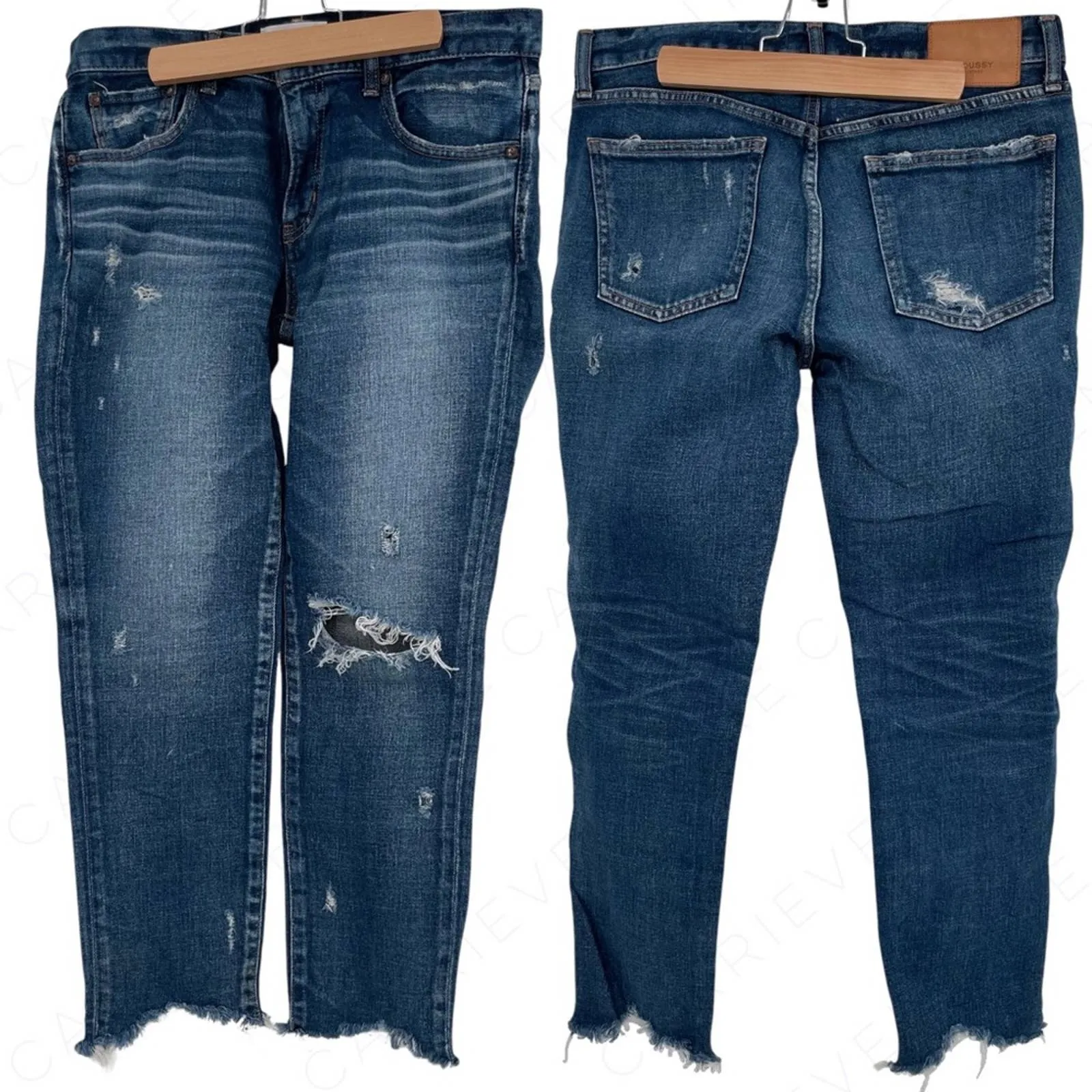 Moussy Glendele Skinny Jeans in Blue 29 Distressed Raw Chewed Hem Style 025DAC12-2111 Size 29