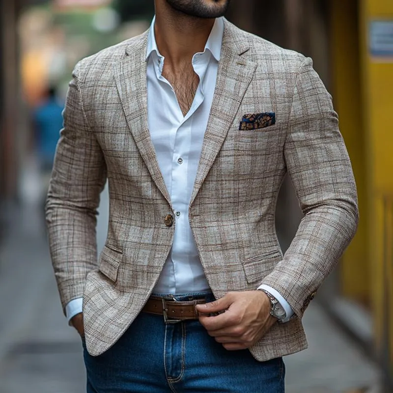 Murray - Vintage plaid notch lapel blazer for men