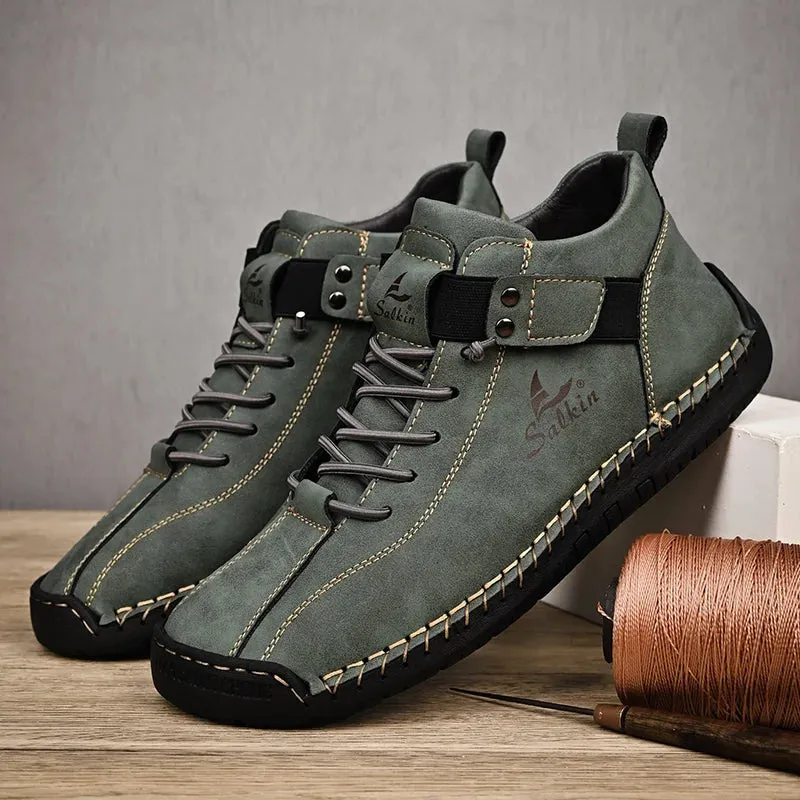 New 2024 Handmade Leather Casual Men Shoes Design Sneakers Man Breathable Leather Shoes Men Ankle Boots Outdoor