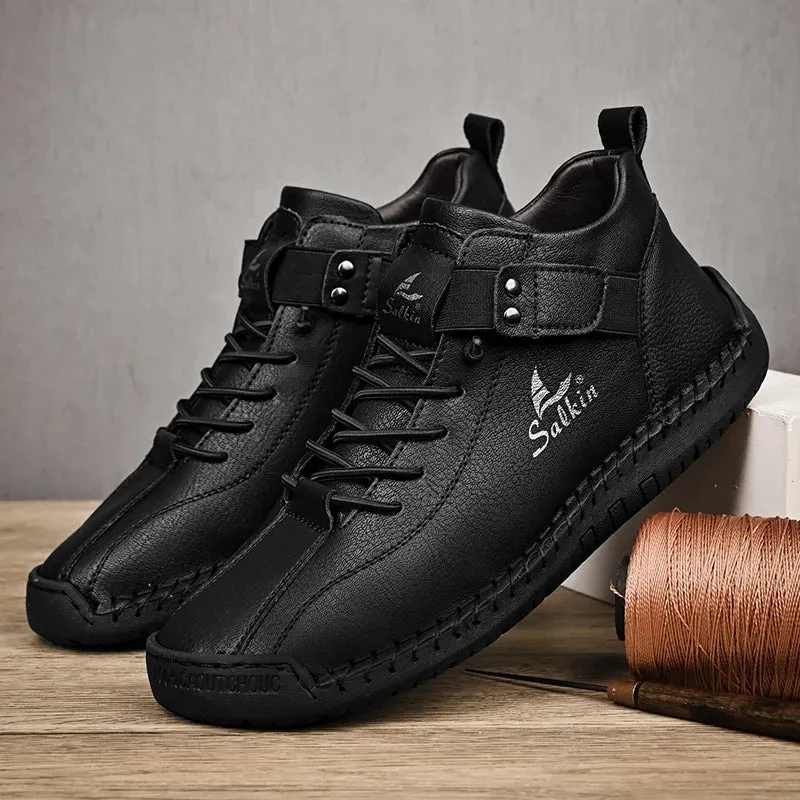 New 2024 Handmade Leather Casual Men Shoes Design Sneakers Man Breathable Leather Shoes Men Ankle Boots Outdoor