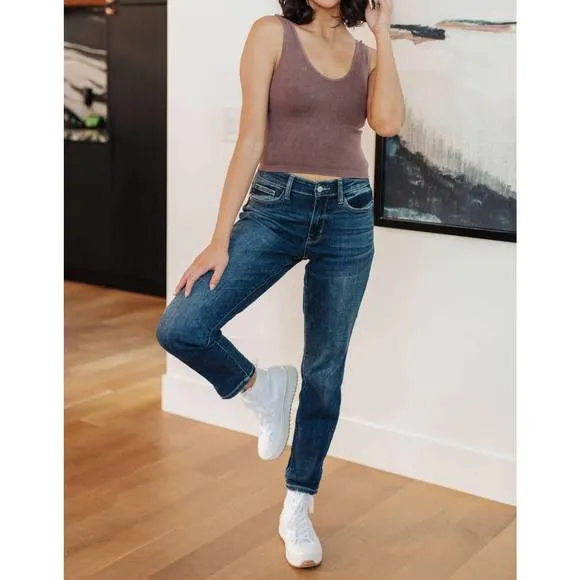 NEW JUDY BLUE midrise cuffed boyfriend jeans in medium wash