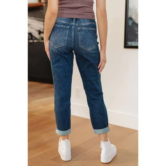 NEW JUDY BLUE midrise cuffed boyfriend jeans in medium wash