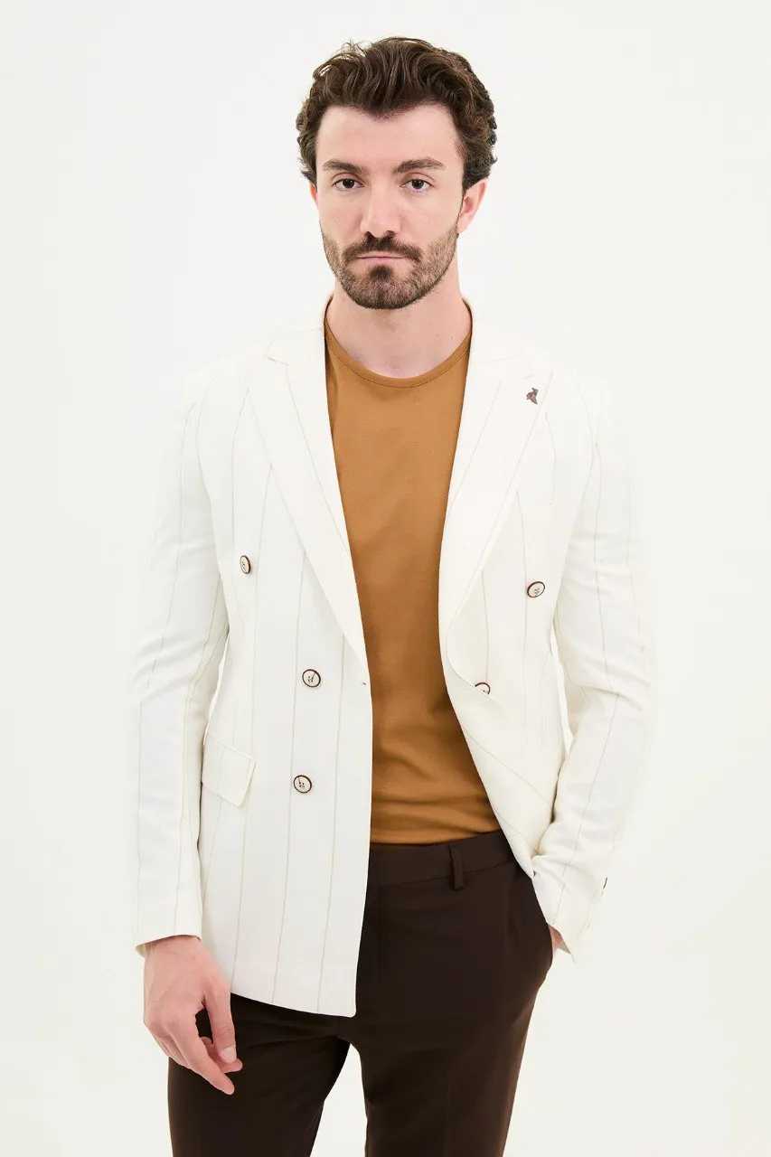Off-White Pinstripe Double-Breasted Blazer