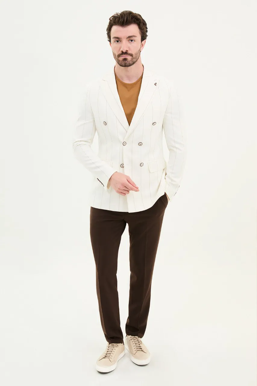 Off-White Pinstripe Double-Breasted Blazer